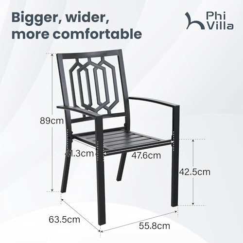 Image of PHI VILLA Patio Dining Chairs Set of 2, Stackable&Wrought Iron | Black Stackable Wrought Iron Outside Dining Chairs, All Weather Heavy-Duty Furniture for Patio, Deck, Porch, Backyard