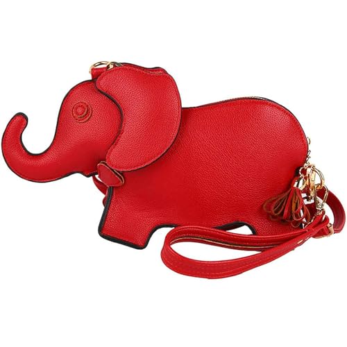 Women PU Leather Fun Weird Crossbody Shoulder Bag Wristlet Unique Novelty Elephant Purse