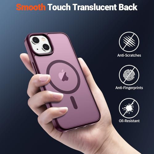 Image of SUPFINE Magnetic for iPhone 14 Case & iPhone 13 Case (Compatible with MagSafe)(Military Grade Drop Protection) Translucent Matte Shockproof Phone Cover,Wine Red