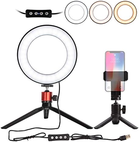 6" Selfie Ring Light with Tripod Stand for Live Stream,Makeup,Nugilla Led Desktop Ring Light,Mini LED Camera Light with Cell Phone Holder Desktop LED Lamp with 3 Light Modes & 11 Brightness Level.