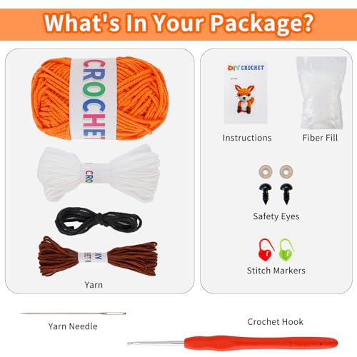 Image of Crochet Kit for Beginners Crochet Animal Kit Crafts for Adults with Step by Step Video Tutorial Hobbies for Women Crochet kit Crochet Animals Beginner Crochet kit DIY Knitting Supplies(Cute Fox)