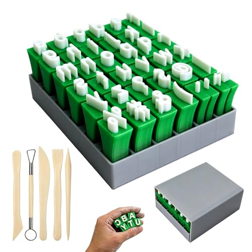 41PCS Clay Letter Stamp Set Deep Engraved 3D Alphabet Stamps for Pottery and Ceramics Durable Letter Numeral Polymer Clay Tool with Pottery Tools