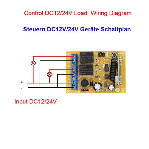Uniwersalny pilot zdalnego sterowania DC 12 V DC 24 V 10 A, 2-kanałowy RF, przełącznik bezprzewodowy, 4 x pilot zdalnego sterowania + 1 x odbiornik, brama garażowa do oświetlenia/drzwi/ściany