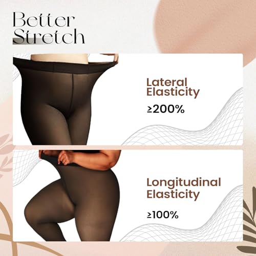 Image of Caprilite Plus Size Fleece Lined Tights - Winter Fake Translucent Warm Sheer Thick Tights Thermal Pantyhose Leggings for Women