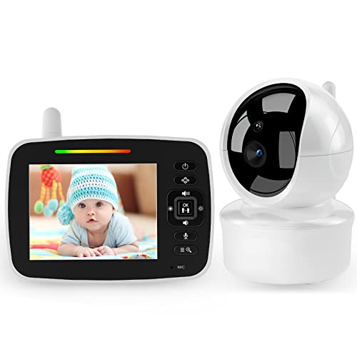 Image of Baby Monitor with Camera and Audio, 3.5 inches Large Screen Video Baby Monitor with Temperature Sensor, Two Way Talk and Remote pan-tilt-Zoom Camera, Night Vision and 960ft Range.