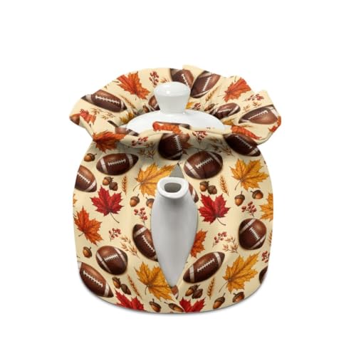 Image of Fall Tea Cozy Insulated Kitchen Kettle Cover Football Tea Pot Dust Covers for Keeping Warm Home Kitchen Decor for Party