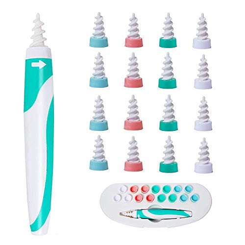 Limpiador de O�dos,Limpia Cera Oidos Q grips Cera Oidos,Kit de limpieza Para O�dos, Sistema Espiral Inteligente, con Mango y 16 Puntas Lavables, Seguro y Suave, Adecuado para Ni�os y Familias (Verde)