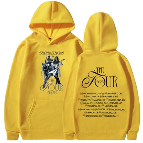 Tour 2025 Sudadera con Capucha Tokyo Hotel, Merchandising Oficial, Estilo Streetwear Unisex (Amarillo,XL)