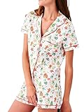 Zelbuck Womens Y2k Preppy Pajamas Set, 2 Piece Button Down Monkey Beach Shorts Set Holiday Vacation Loungewear Pjs for Jammies Back to School Party Birthday Gifts(Christmas, X-Small)