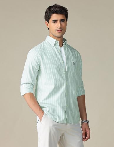 Image of U.S. Polo ASSN. Striped Regular Fit Shirt for Men - 100% Cotton, Breathable & Comfortable, Full Sleeves Casual Shirt for Men