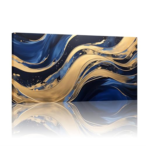Toile peinture abstraite bleue 40x80cm pour illuminer le mur de votre salon moderne