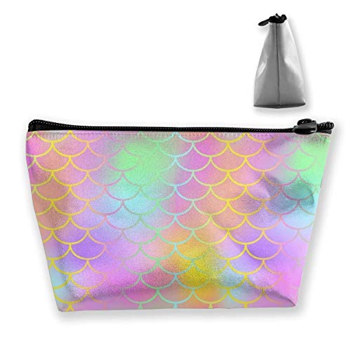 Colourful Fish Scale Magic Mermaid Tail Trapezoid Makeup Pouch, Multifunction Cute Print Travel Cosmetic Bag, Female Makeup Organizer Toiletry
