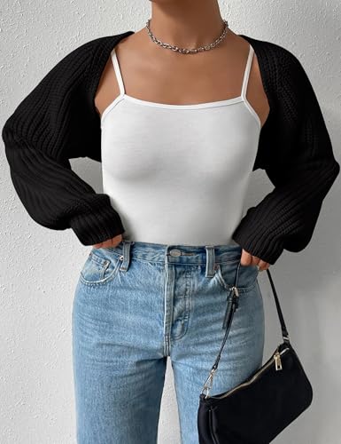 Plus Size Women's Long Sleeve Open Front Crop Cardigan Drop Shoulder Shrug Oversized Ribbed Knit Bolero Sweater2