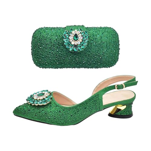 Women Shoes and Bags Matching Set Shoe and Bag Set for Party in Nigerian Full Pumps Green
