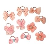 URYVAIW Set de chouchou rose, Pack de 10 avec nœuds et fleurs, Chouchou enfant mini pour filles et bébés, Élastiques cheveux accessoires