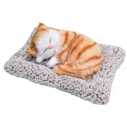 Image of FunBlast Cute Sleeping Cat Plush Toy with Meow Sound, Gift for Kids, Toy Accessories for Car Dashboard (Orange+Brown)