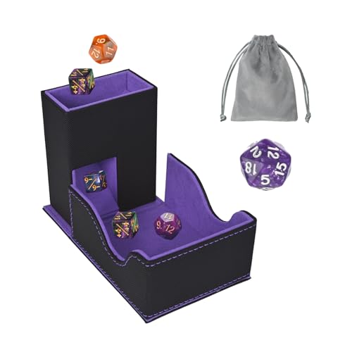 Stepane Dice Tower and Tray Foldable Portable Dice Rolling Tower Dice Roller Accessory for Dungeons and Dragons Classic Board Games RPG Games and Tabletop Games Black/Violet