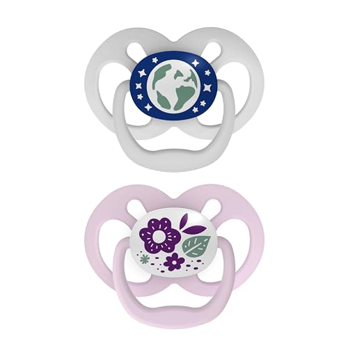 Image of Dr. Brown's Advantage Glow-in-The-Dark Baby Pacifier, Fully Symmetrical Soother with Soft Silicone Bulb, Purple Nature, 6-18m, BPA Free, 2 Pack