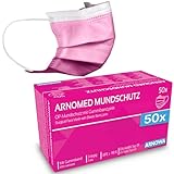 ARNOMED 50x Medizinische Mundschutzmaske Pink, CE Zertifizierte Op Maske, Medical Face Mask, Schutzmaske Mund & Nase, Einwegmasken, Chirugischer Mundschutz, Klinische Gesichtsmasken
