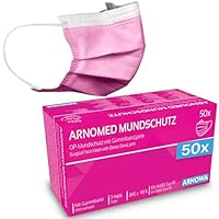 ARNOMED 50x Medizinische Mundschutzmaske Pink, CE Zertifizierte Op Maske, Medical Face Mask, Schutzmaske Mund & Nase, Einwegmasken, Chirugischer Mundschutz, Klinische Gesichtsmasken