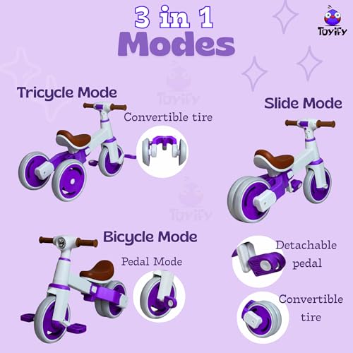 Image of 3-in-1 Convertible Toddler Tricycle & Balance Bike for Kids 1-3 Years, Baby Trike with Silent Wheels, Sturdy Safe Frame, Indoor & Outdoor Ride-On Bicycle for Boys & Girls