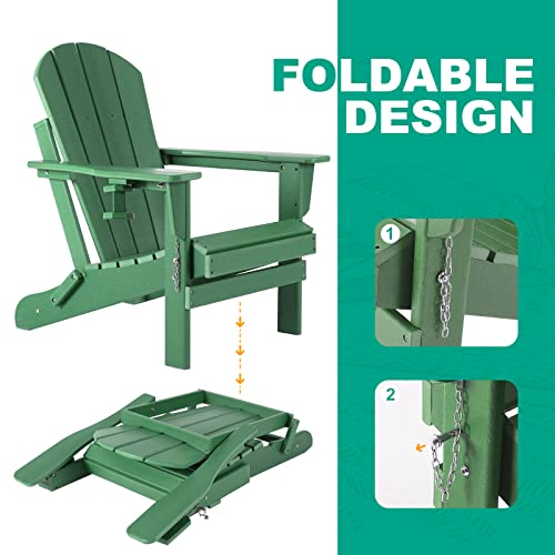 Loeniy Adirondack Chairs Set Of 2 With Cushions & Cup Holders, Hdpe Weather Resistant Folding Adirondack Chair For Adults, Outdoor Fire Pit Chairs For Patio/Porch/Swimming Pool/Garden (2, Green) #TOP4