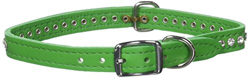 Image of Signature Leather Crystal Dog Collar, Emerald Solid Grain Leather, Fits 11.5 inch-13.5 inch Neck Size, 16 inch Overall Length