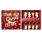 4 cucharas de café de acero inoxidable con diseño navideño adecuadas para usar como cucharas de té y postre en varios ajustes (dorado)