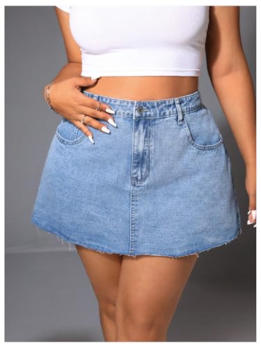 Floerns Women's Plus Size Mini Denim Skirts High Waist A Line Jeans Skirts4