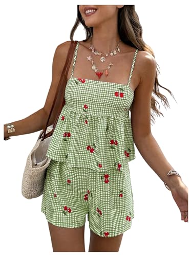 GORGLITTER Women's 2 Piece Gingham Sets Cute Cherry Summer Outfits