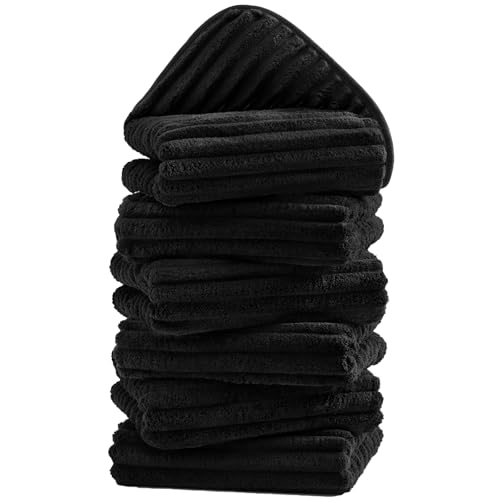 Image of 6 Pack Hand Towels, 16 inchx28 inch Microfiber Towels, Black | Soft touch feel, quick dry, Highly Absorbent, hanging loop, lint free, durable for daily bathroom, gym, spa, kitchen use