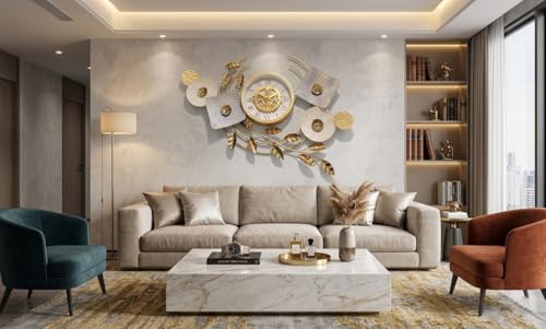 Image of Wall Clock, Large Metal Creative Design, Silent Non-Ticking Modern Art Decor Clock for Living Room Bedroom Kitchen (MO-20)