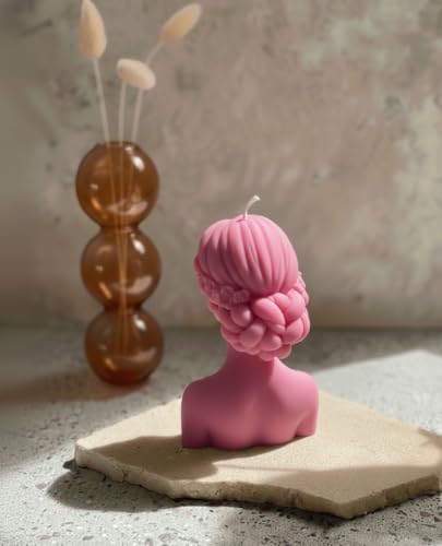 Image of Lady Sculpture Scented Candle | Premium Soy Wax Decorative Bust Candle for Home Decor | Long Burning, Aromatherapy Fragrance | Aesthetic Room Decoration Gift for Women (Pink, Jasmine)