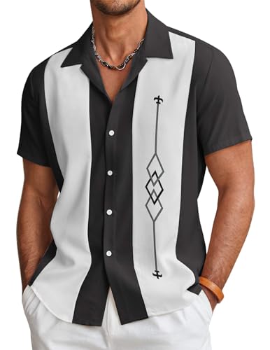 Image of COOFANDY Men's Vintage Bowling Shirt Short Sleeve Button Down Summer Cuba Beach Shirts