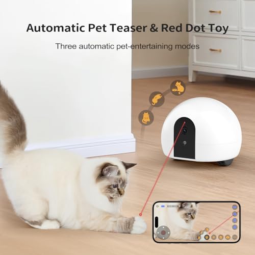 Cat Camera with Interactive Pointer Toy, Moving Robot for Dog and Cat, Mobile Pet Camera Treat Dispenser with Phone App, Auto Recharging and Night Vision, Two-Way Audio (2.4G Wi-Fi Only)