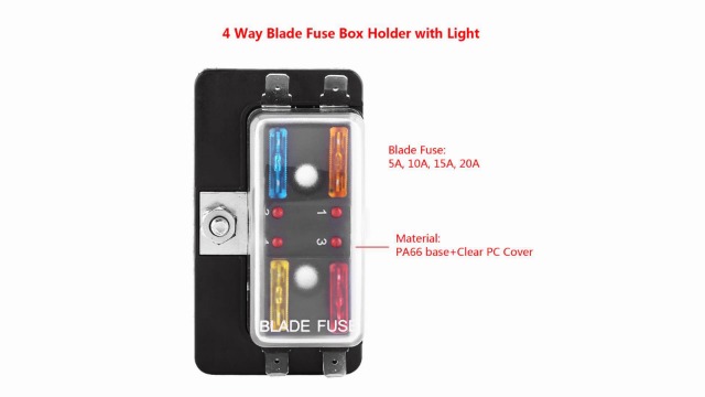 Portafusibile Universale Yctze 4 Vie – Scatola Fusibili Auto DC 12V Con LED Indicatore, Per ATO/ATC, Inclusi 4 Fusibili (5A,10A,15A,20A)