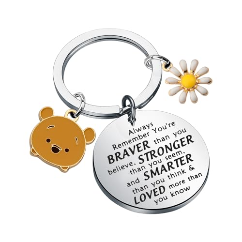 Porte-clés Winnie l'ourson - Cadeau pour les fans de film - Cadeau inspirant « You Are Braver Stronger Smarter Than You Think Pooh », Porte-clés coccinelle...