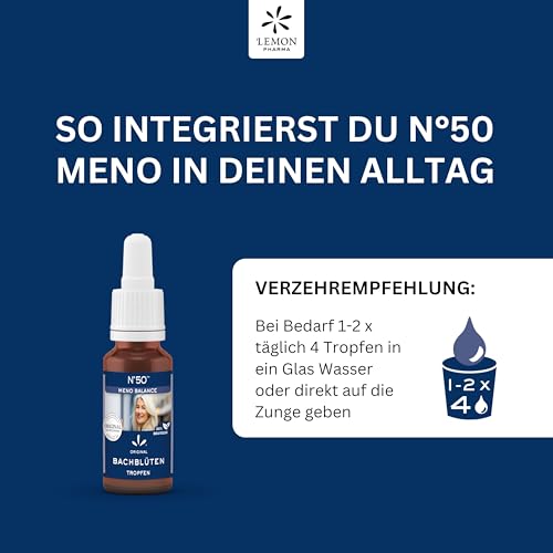 Lemon Pharma Bio Bachblüten Tropfen N°50 Meno – Emotionale Balance & Wohlbefinden in den Wechseljahren – für innere Ruhe, Gelassenheit & Stabilität – vegan, 20 ml