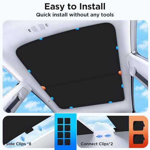 Image of 2026 Upgraded for Tesla Model Y Accessories Sunshade Roof [No Sag, Ice-Crystal Cooling Coatings] Heat Insulation Glass Roof Sun Shade for Tesla Model Y Accessories 2020-2024 Black