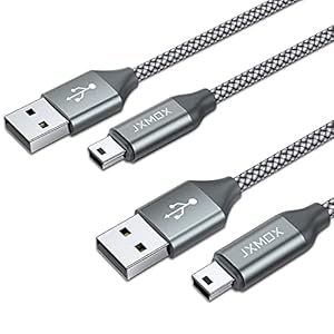 JXMOX Cable mini USB, (2 unidades de 6.6 pies) USB 2.0 tipo A macho a Mini B, cable de carga compatible con Hero 3+, controlador PS3, cámara digital, cámara de salpicadero, reproductor de MP3, GPS