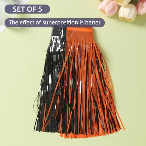 Image of 5 Pack 10 Feet Black Orange Foil Fringe Garland Tinsel Parade Float Fringe for Trailer Car Birthday Party Decoration Hanging Backdrop Banner Table Skirts