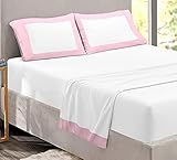 Two-Tone Bed Sheets Set - 4 Piece 100% Egyptian Cotton Sheets with Dual Color - Fits Upto 16' Inch Deep & 400 TC Sheet and Pillowcase, Luxury & Stylish - Pink & White Solid, Twin Size.