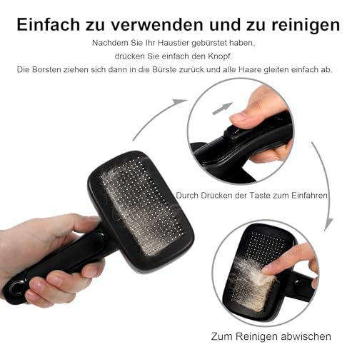 WOPQAEM Hundebürste für Hunde, Selbstreinigend Hundebürste Unterwolle und loses Fell, ideal für Langhaar und Kurzhaar, Sanft zur Haut, reduziert Haaren, Fellpflege Bürste, Schwarz