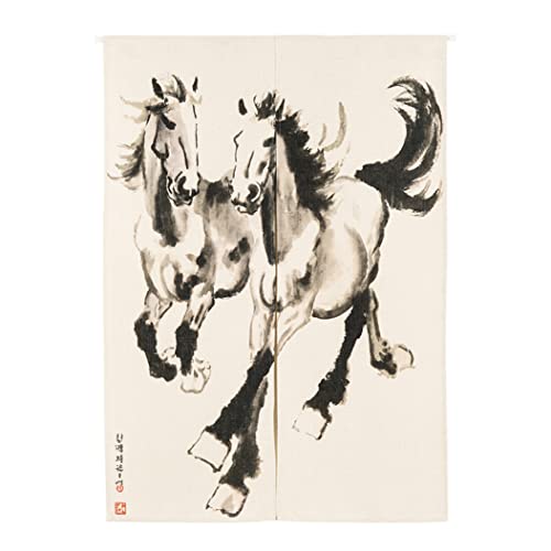 Rloncomix Japanese Noren Door Curtain Traditional Chinese Ink Horses Painting Doorway Curtain Tapestry For Entrance Hanging Home Decor, 33.5" X 47.2" #TOP10