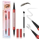 Crayon Sourcils Waterproof, Double Feutre sourcil Microblading Précision UltraFine, Effet Naturel, Longue Tenue, Brosse Incluse,Maquillage Professionnel,Résistant à la Transpiration (Noir Brun)