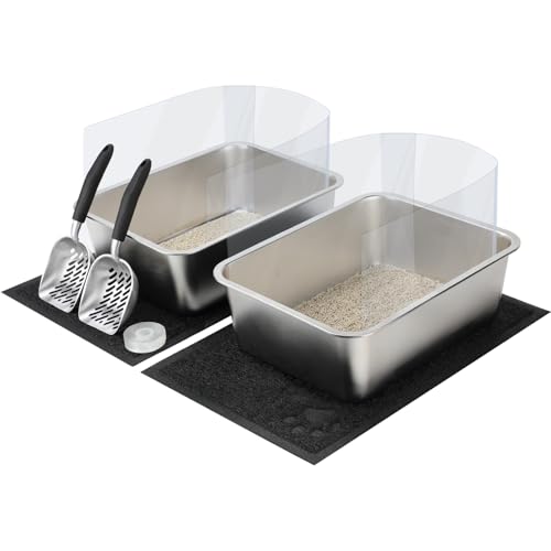 Set de 2 areneros para gato de acero inoxidable grandes miniatura 1