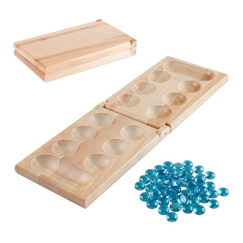 Juego de tablero Mancala con tablero plegable de madera miniatura 1