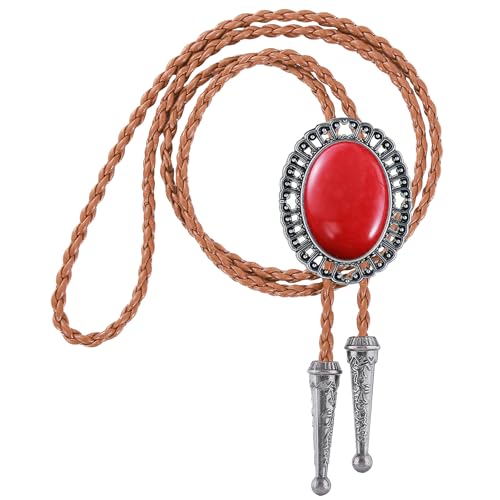 Image of Jeilwiy Bolo Tie for Men Real Stone Westwern Cowboy Ties Silver Bolos Women Leather Necktie Gift for Birthday Christmas