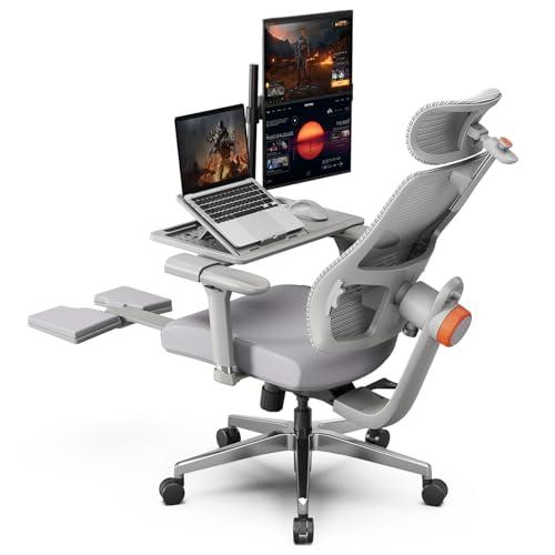 Newtral Ergonomic Office Chair-Home Office Desk Chair with Footrest, Auto-Following Backrest & Headrest, 4D Armrests, 96°-136° Recline (Gray, with Laptop Table) With Laptop Table + Auto-Foll