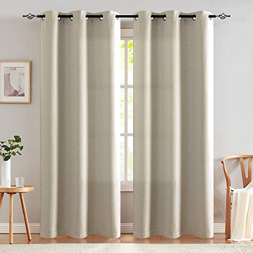 jinchan Linen Fabric Curtain Room Darkening Window Treatment for Bedroom 84 inch Long